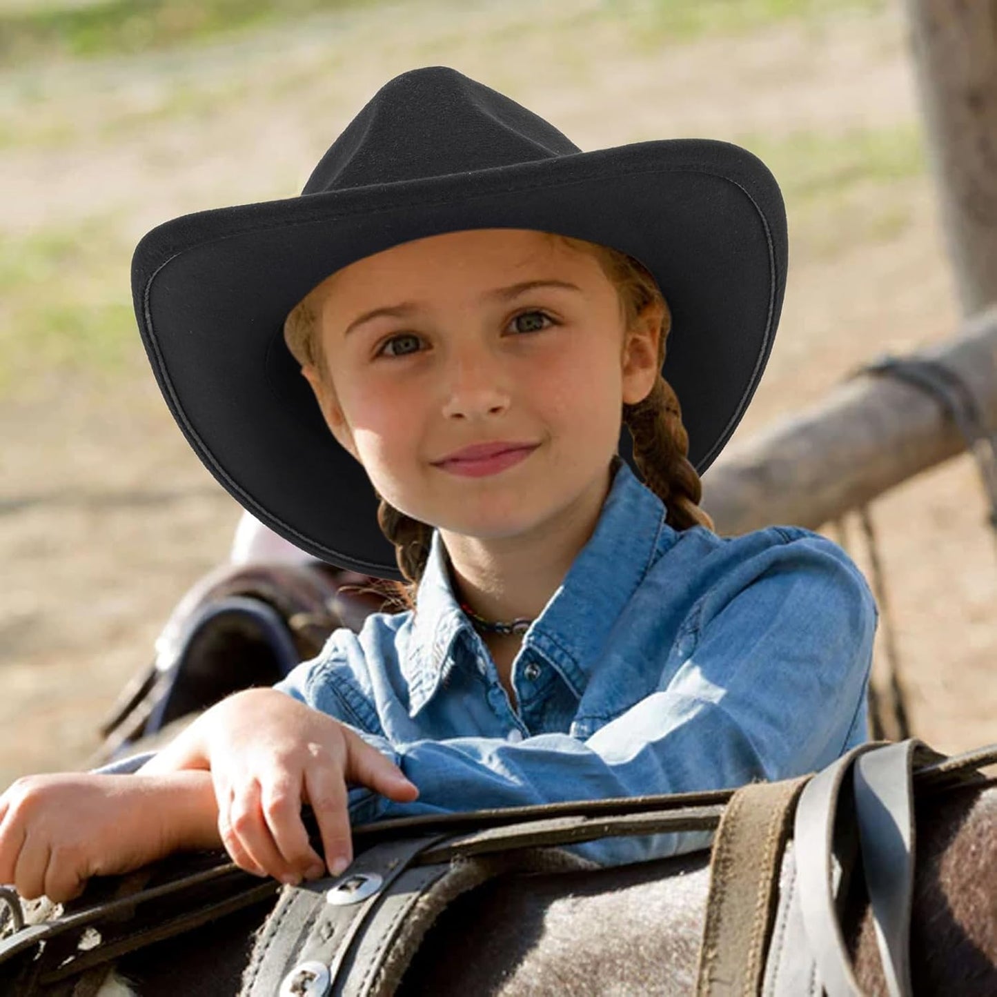 Western Cowboy Cowgirl Hat for Kids - Classic Boys Girls Felt Rodeo Fedora Hat with Belt Buckle (for Kids 4-10 Years)