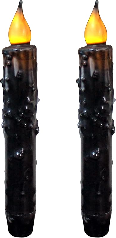 CVHOMEDECO. Real Wax Hand Dipped Battery Operated LED Timer Taper Candles Country Primitive Flameless Lights Décor, 6-3/4 Inch, Matt Black, 3 PCS in a Package