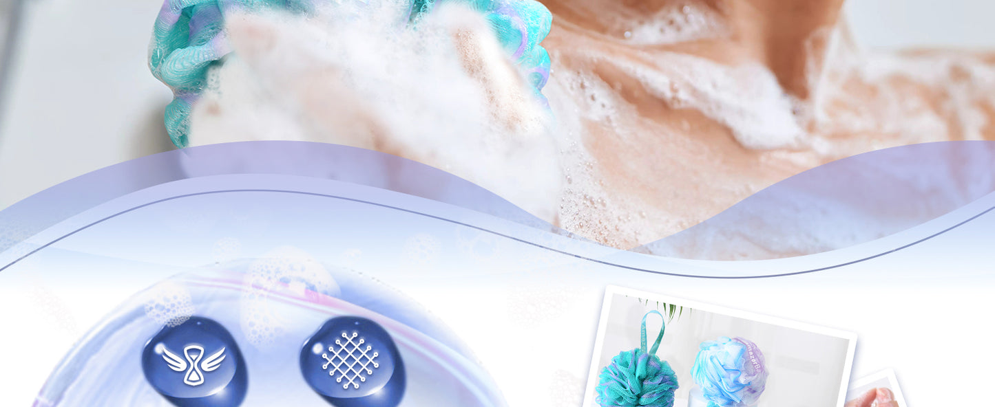 AmazerBath Loofah Sponge 75g/Piece, Exfoliating Bath Sponge Body Scrubber - Loofa Set of 4 Flower Color (Large, Green-Purple)