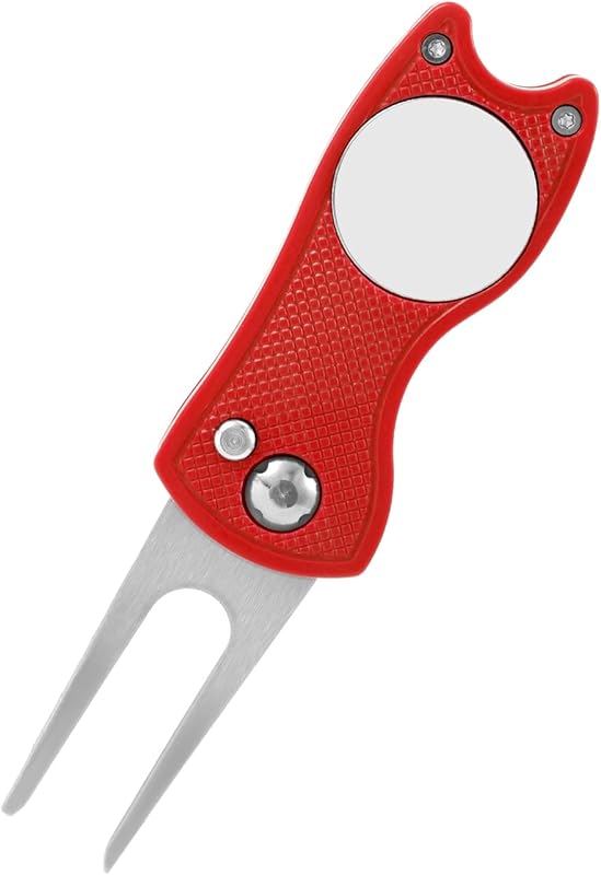 Golf Divot Repair Tool, Stainless Steel Divot Repair Tool Foldable Pop-up Divot Turf Fork Golf Metal Putting Fork Golf Turf Fork Ball Marker Divot Tool for Golf Lover