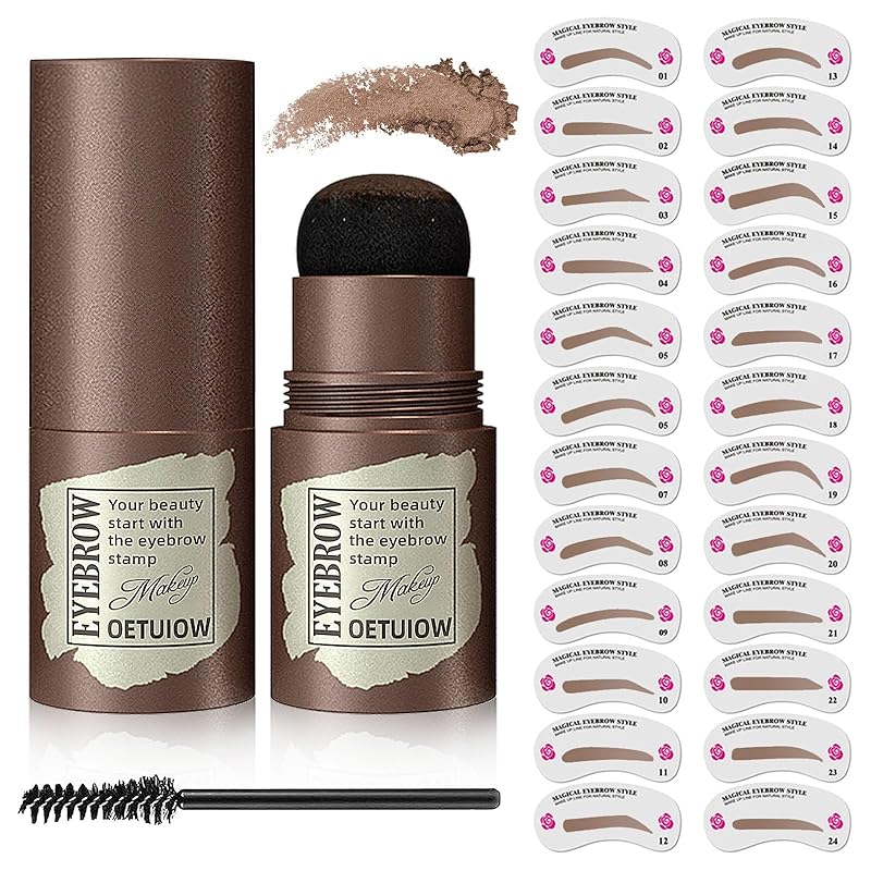 Eyebrow Stamp and Eyebrow Stencil Kit, Eye Brow Stencil Kit for Beginners 24 Reusable and Washable Eyebrow Shaping Kit, Brow Stencil and Stamp Kit Smudge-Proof & Long-Lasting (Light Brown)