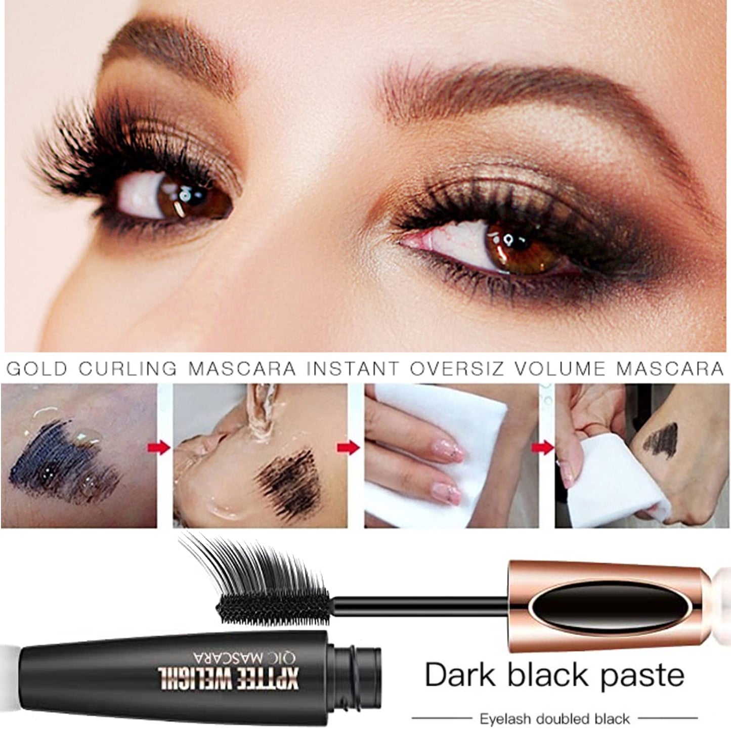 4D Silk Fiber Lash Mascara Extension - 4 Pack Voluminous, Waterproof & Smudge-Proof, Long-Lasting No Flaking, Natural No Clumping, All Day Exquisitely Full