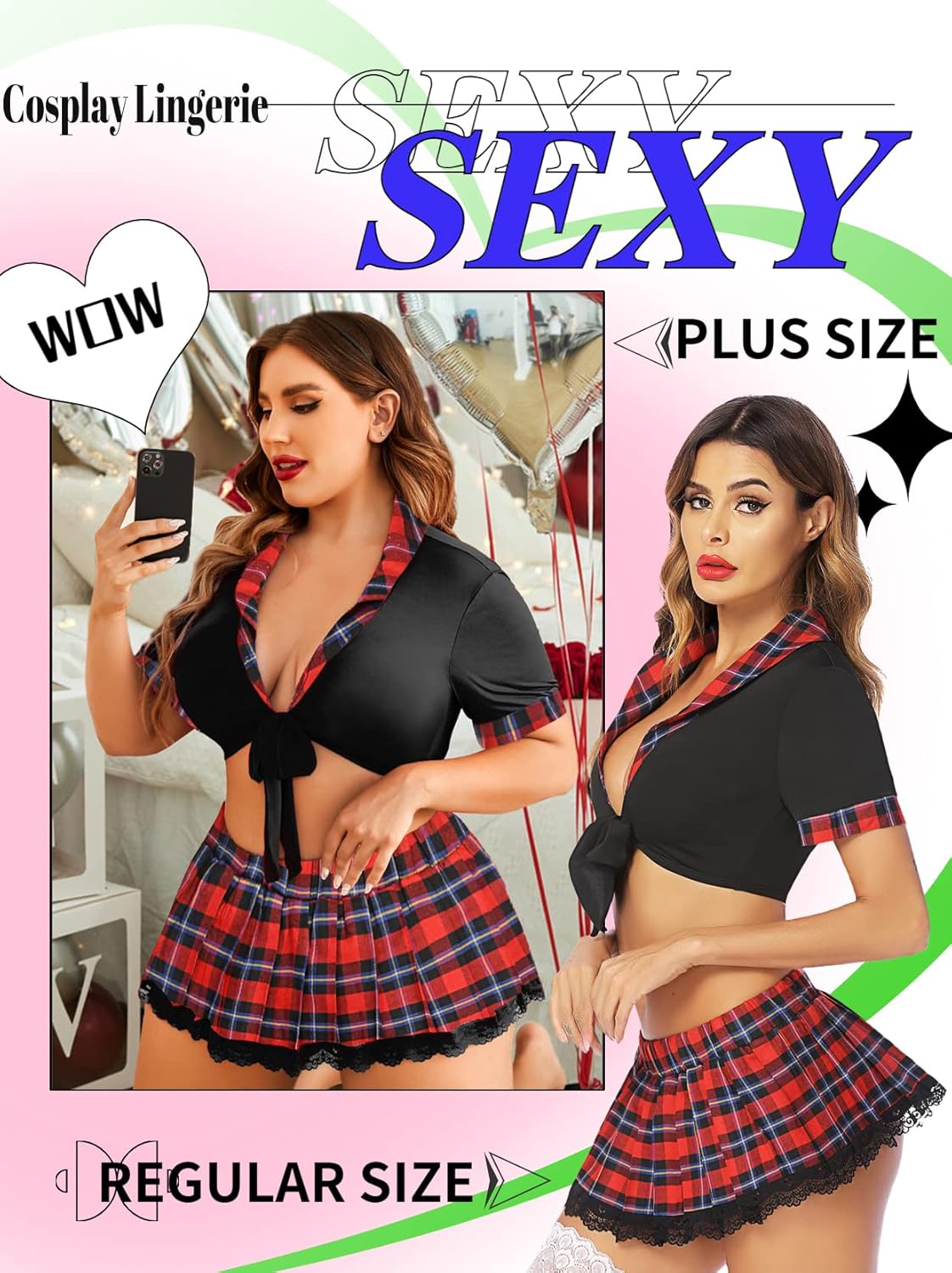 ADOME Lingerie for Women Sexy Schoolgirl Costume 0utfit Lingerie Set Lace Student Cosplay Roleplay with Top and Mini Skirt - TrendyLookz