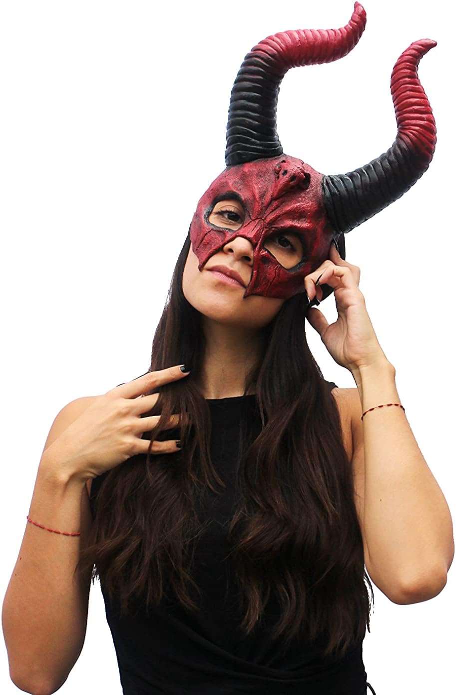 Ghoulish Productions Devil Mythical Horned Skull Mask. Devil Costume for Women, Devil Mask Halloween for Women, Demon Masquerade Mask for Women. One Size Latex Mask. Adult Mask. Devils Line