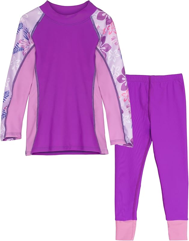 Tuga Girls Long Sleeve Rash Guard and Swim Legging Bathing Suit Set, UPF 50+