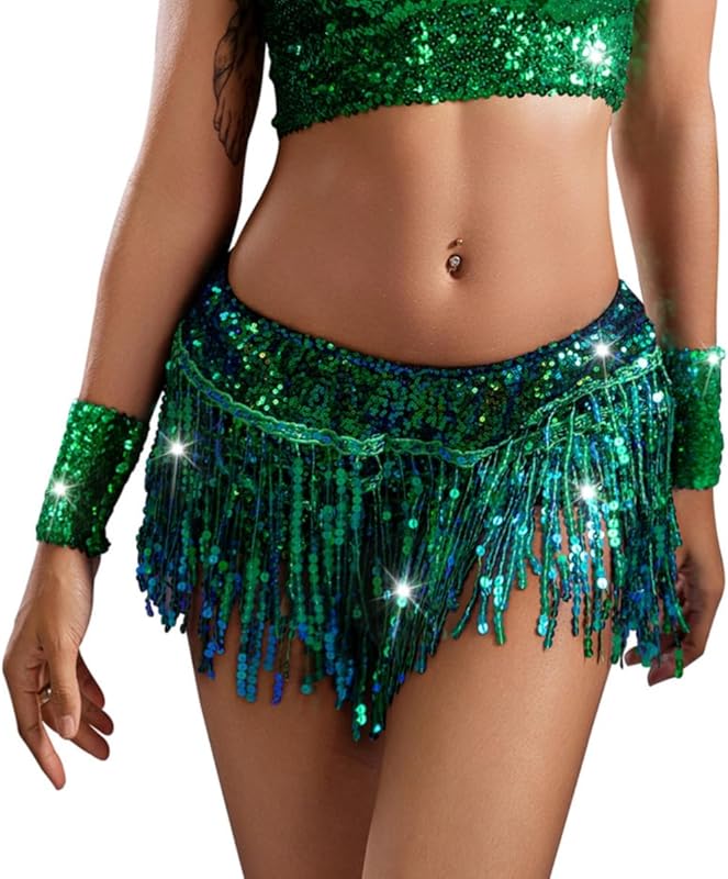 Yollmart Women's Sequins Tassel Skirts Shorts Booty Dance Festival Bottoms