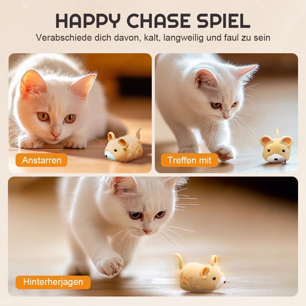Katzenspielzeug Maus Elektrisch, 2025 Neu Interactive Electric Hamster Cat Toy, Selbst bewegen Hindernisse vermeiden Interaktives Katzenspielzeug Selbstbeschäftigung (Gelb + Kaki + Grau)
