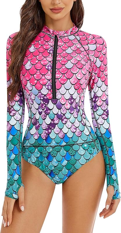 Women One Piece Long Sleeve Rash Guard UV Protection Surfing Swimsuit Swimwear Bathing Suit