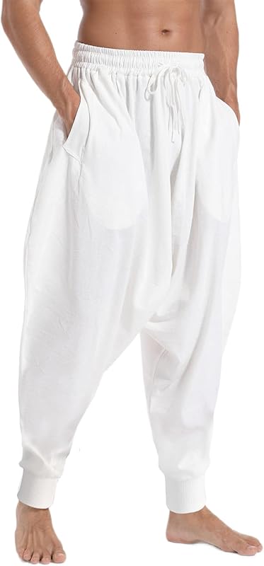 AITFINEISM Men's Drawstring Aladdin Hippie Harem Pants Loose Drop Crotch Trousers - TrendyLookz
