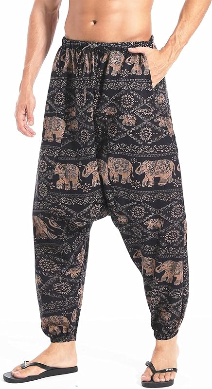 AITFINEISM Men's Drawstring Aladdin Hippie Harem Pants Loose Drop Crotch Trousers - TrendyLookz
