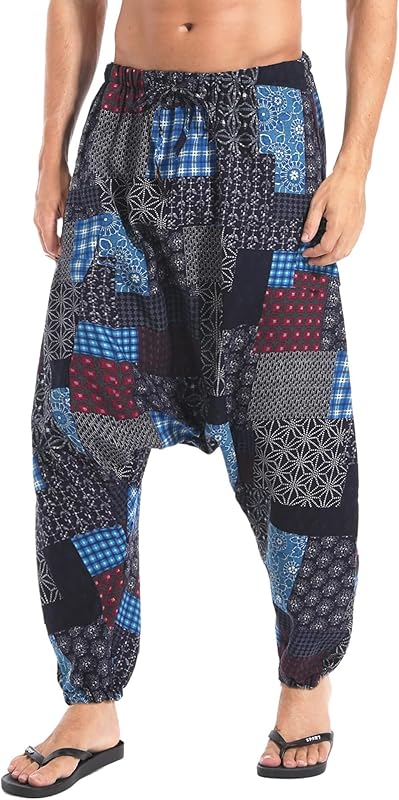 AITFINEISM Men's Drawstring Aladdin Hippie Harem Pants Loose Drop Crotch Trousers - TrendyLookz