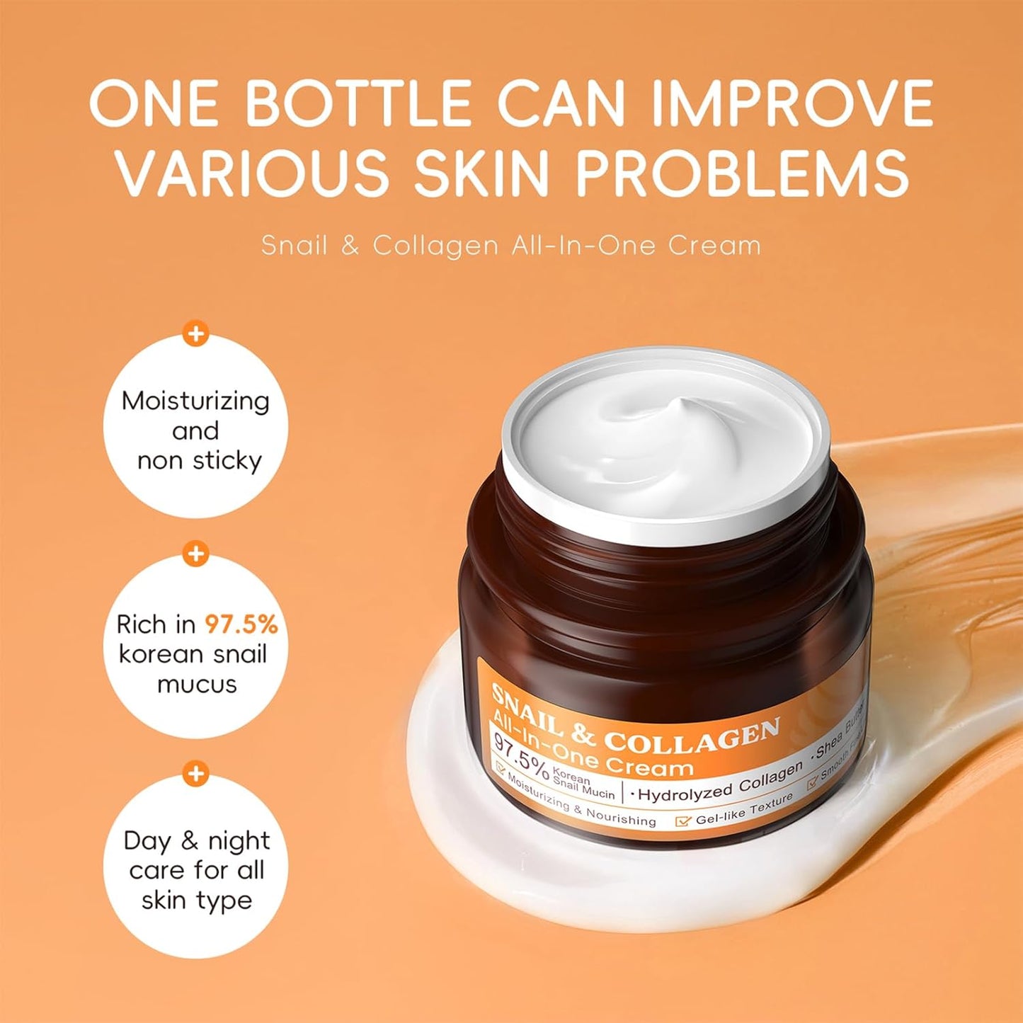 All About Snail Mucin Kit Korean Skin Care Set, Collagen Skincare Gift Set Hydrating & Lifting Skin, Snail Skin Care Products Set Cleanser, Serum, Cream, Facial Kit for Women and Men Anti - Aging 3Pcs - TrendyLookz