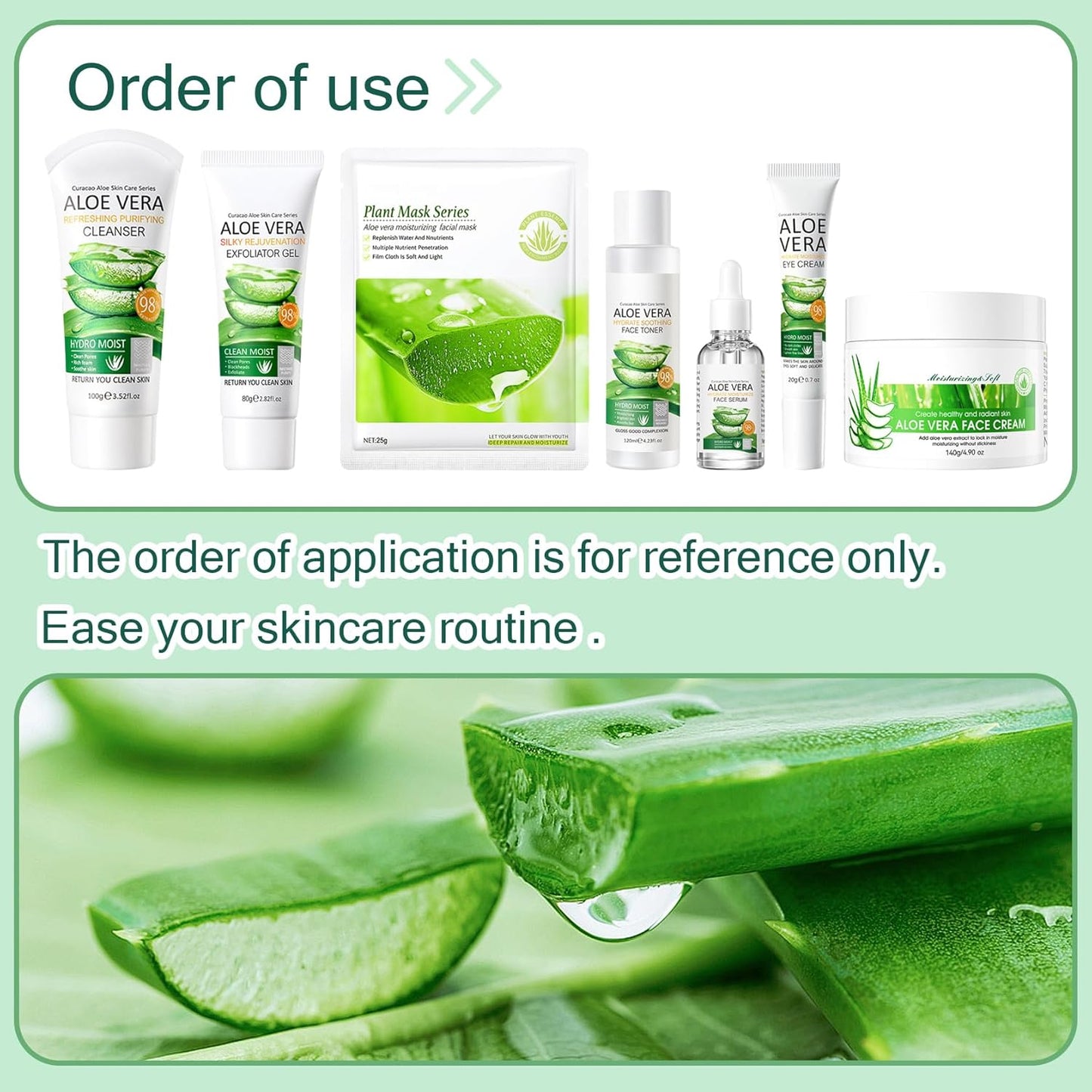 Aloe Vera Face Skincare Set,9 Pcs Aloe Vera Skin Care Set with Face Masks,Exfoliating Gel, Wash,Toner, Serum, Moisturizer Cream,Eye Cream,Moisturizing Skin Care Kit - TrendyLookz