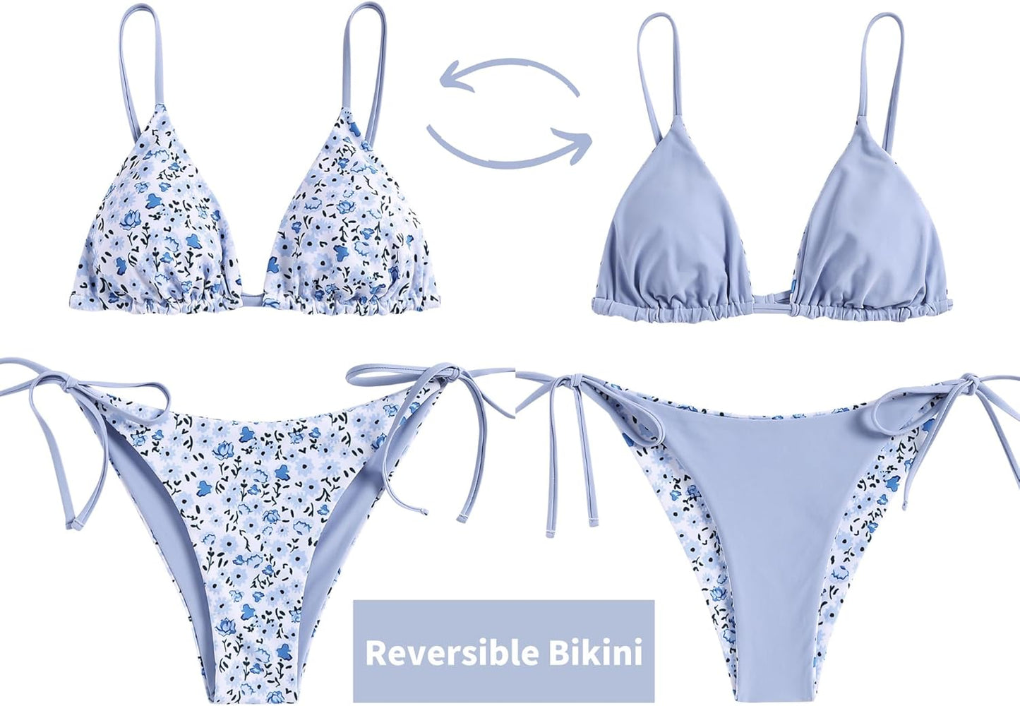 ZAFUL Women's Triangle Bikini Floral String Bikini Set Two Piece Swimsuit Bathing Suits