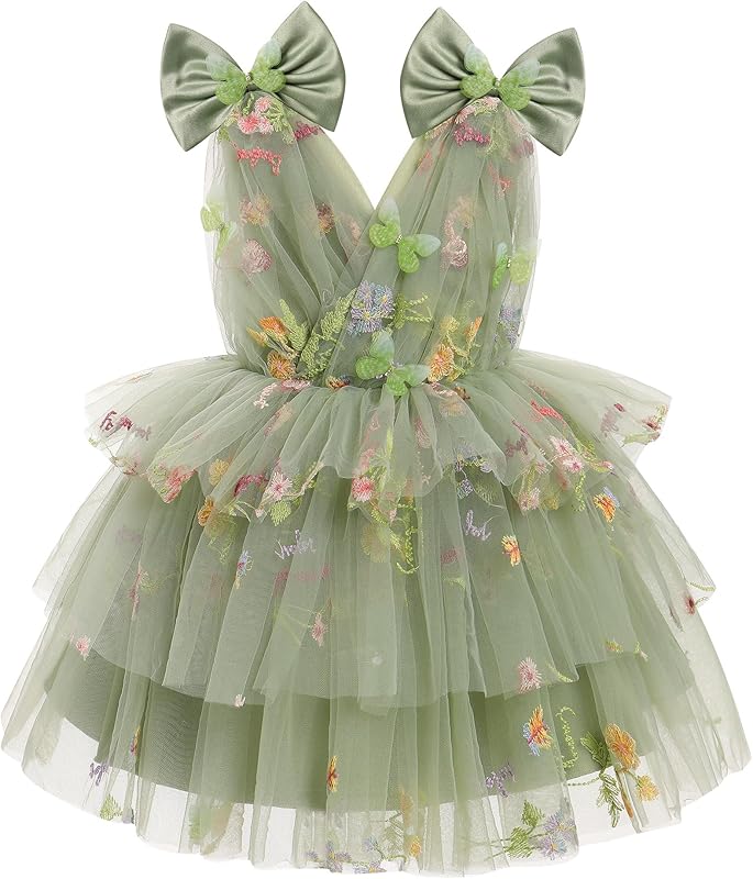 IMEKIS Toddler Girls Butterfly Birthday Dress Rainbow Tulle Formal Wedding Party Ruffle Tutu Dresses Photo Shoot