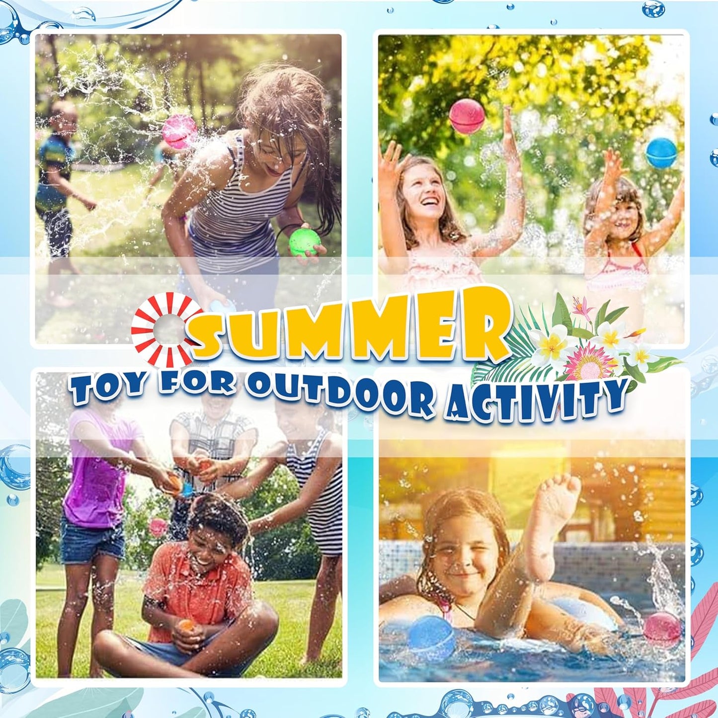 ZUPIIY Reusable Water Balloons, Summer Water Toys, Outdoor Toys, Pool Toys, Self-Sealing Water Bomb for Kids Adults, Silicone Water Ball Easy Quick Fill, Fun Splash Water Bomb Party Supplies(12 PCS)