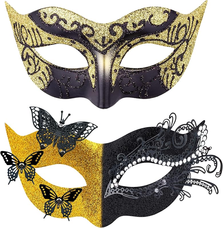 SIQUK Couple Masquerade Masks Metal Venetian Party Mask Halloween Costume Mask Mardi Gras Mask for Couples Women and Men