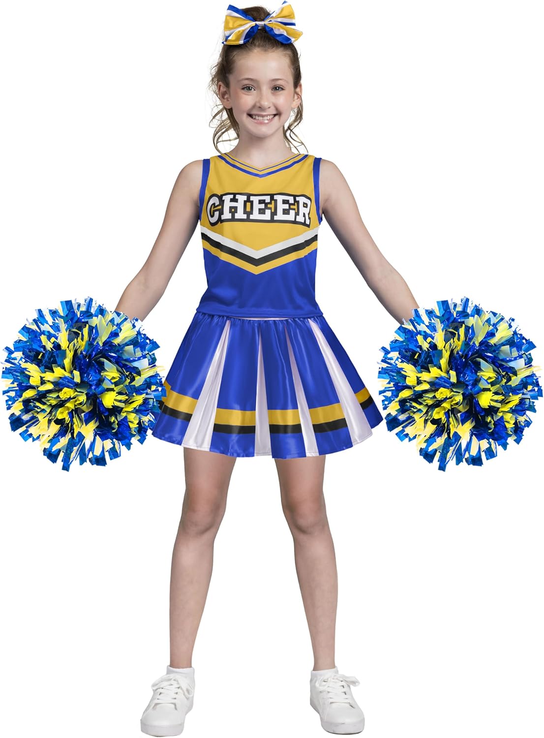 Spooktacular Creations Girl Cheerleader Costume, Halloween Cute Cheer Uniform Outfit with Accessories for Dress Up Parties