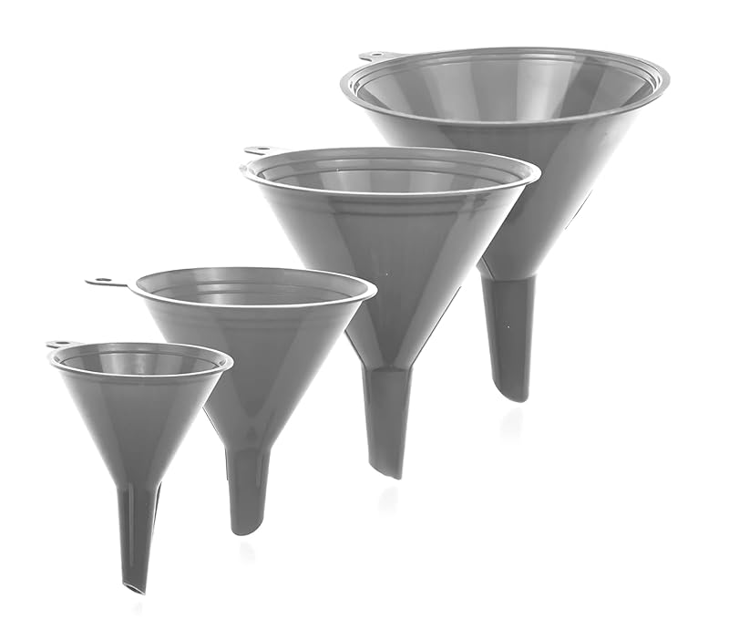 Liqvee Funnel Blue in 4 Different Sizes (122, 101, 76 & 50mm) Durable & Non-Toxic Food Grade Plastic -Funnels for Filling Bottles or Containers – Ideal for Kitchen, Garage & Labs (Blue)