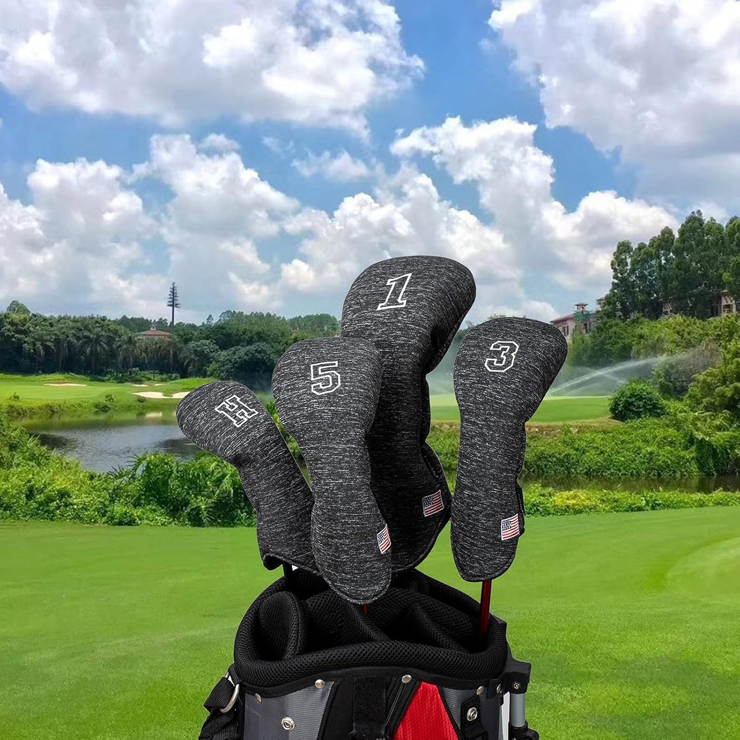 Golf Head Covers Driver Fairway #3#5 Hybrid USA Flag Memory Foam, for Men Women (Grey or White)