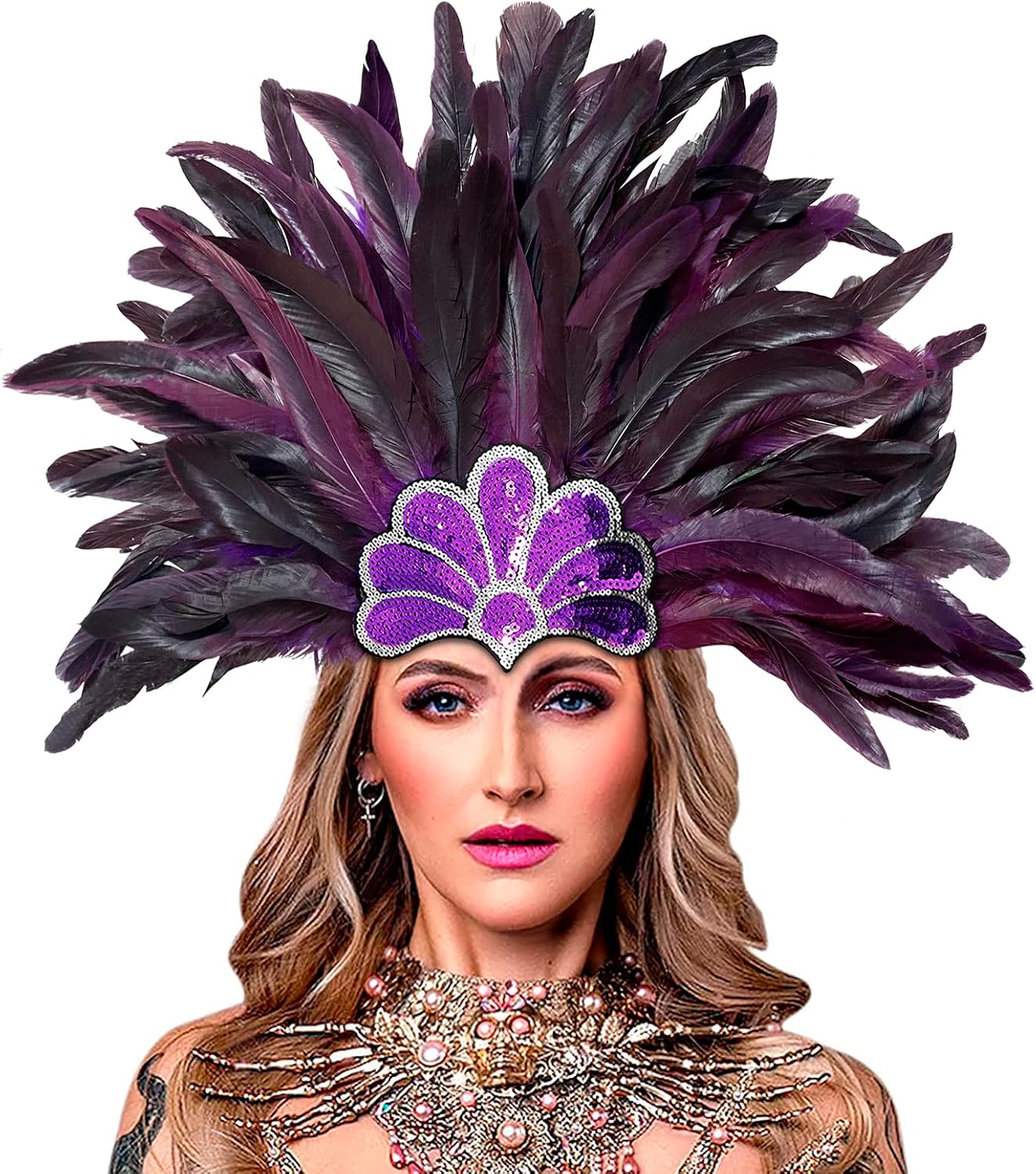 HOMELEX Women's Black Feather Headpiece Carnival Caribbean Headdress Showgirl Accessories