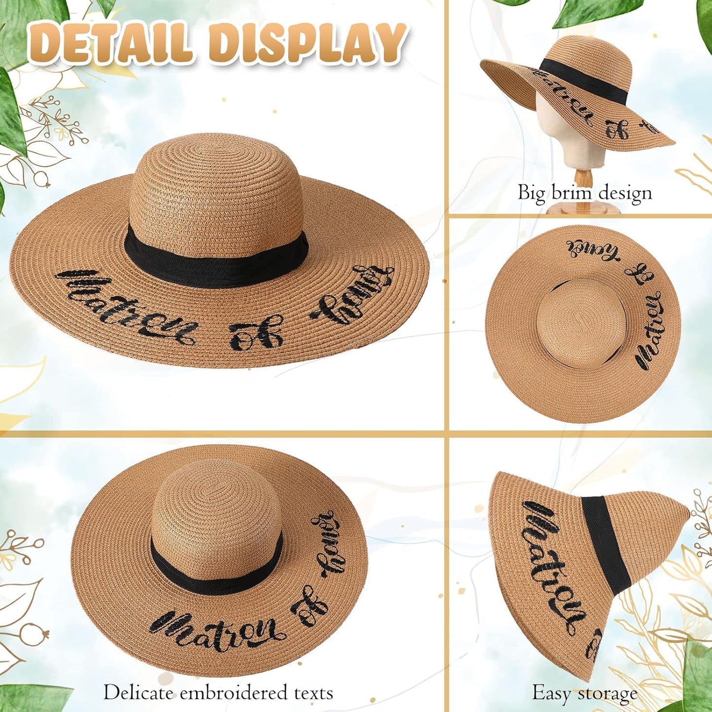 Geyoga 7 Pcs Bride and Bridesmaid Sun Hat Bulk Foldable Floppy Women Hat for Bachelorette Party Gift Honeymoon