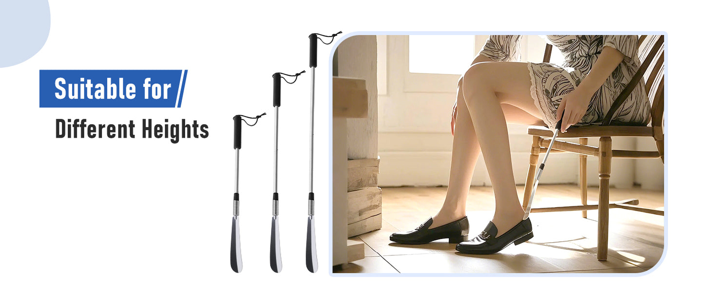 Fanwer Extendable Shoe Horn Long Handle for Seniors, Twist to Lock, 16" to 31"Adjustable, Stainless Steel Telescopic Shoehorn for Men Women, Metal Travel Shoe Horn, Shoe Helper Tool