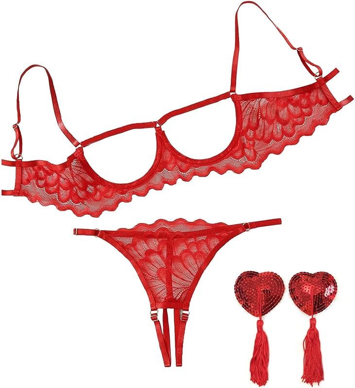 Lilosy Sexy Underwire Floral Lace Sheer Lingerie Set for Women See Through Bra and Panty 2 Piece