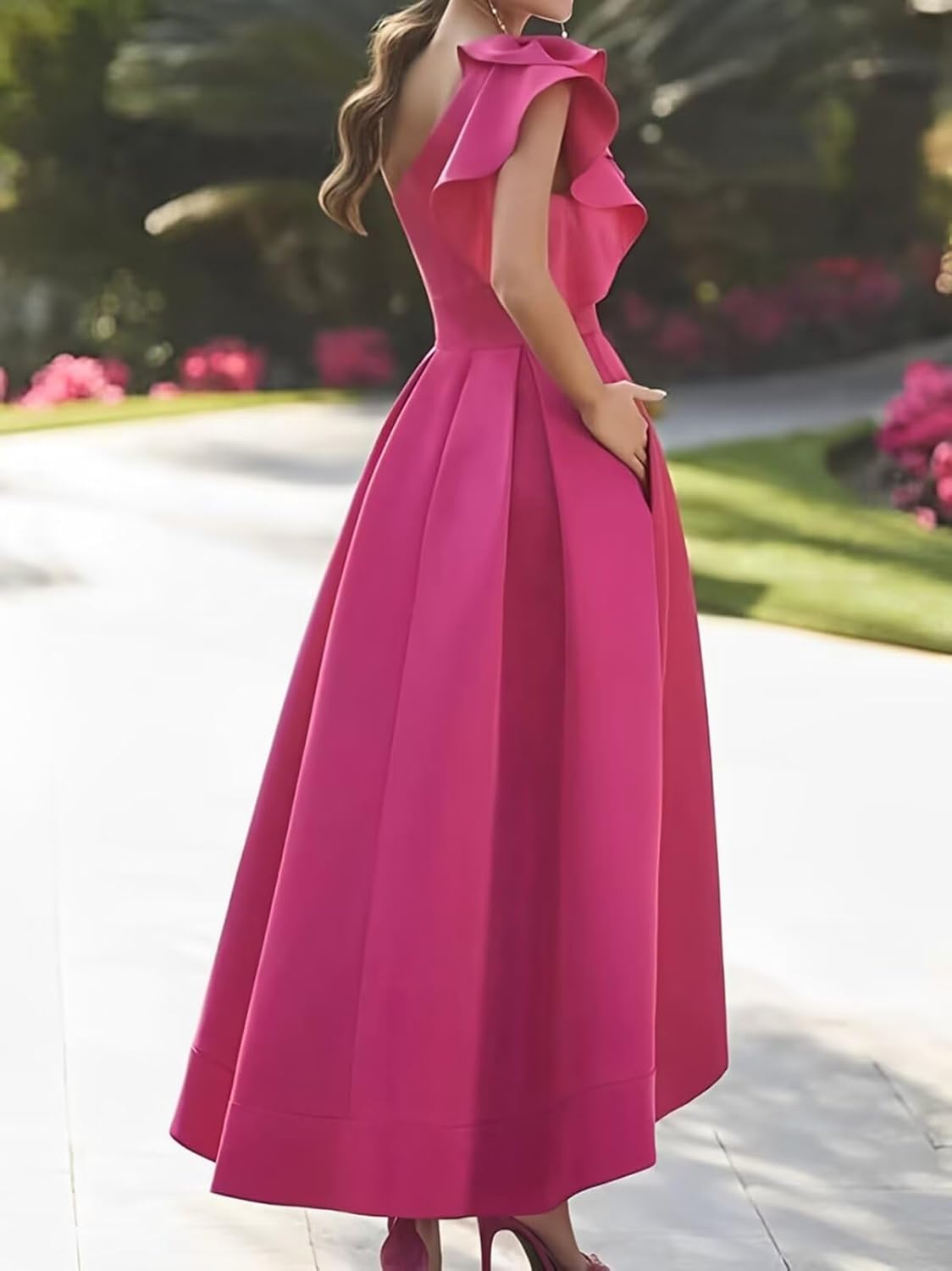 One Shoulder Satin Mother of Bride Dresses 2025 High-Low Ruffle Formal Evening Party Gowns