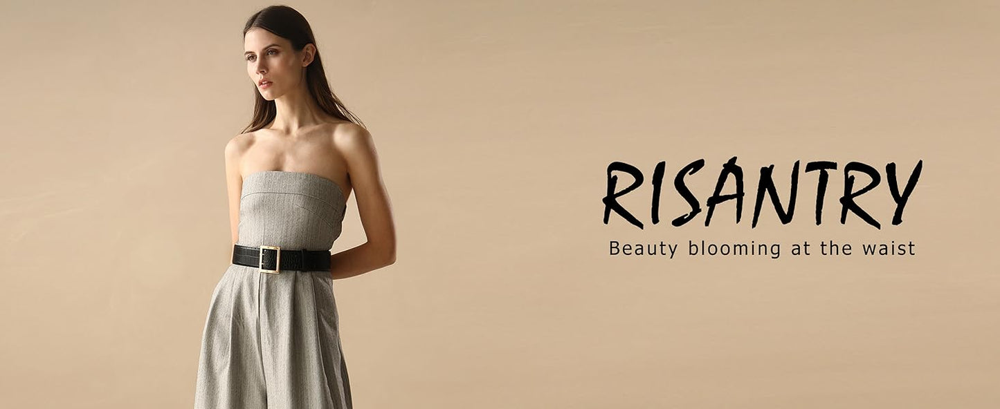 Wide Belts for Women Leather Wide Belts Fashion Thick Black Belt With Gold Buckle Belt for Dresses