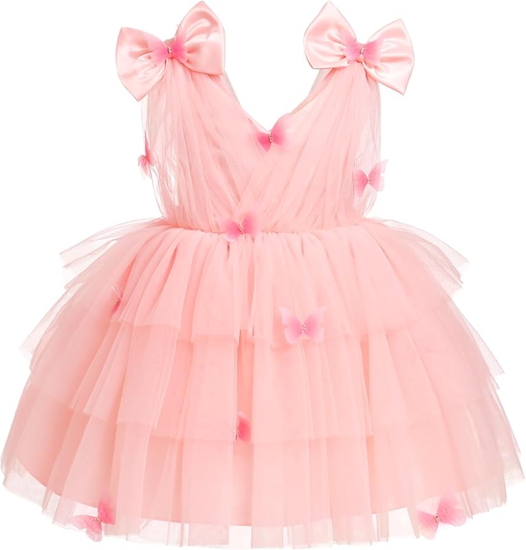 IMEKIS Toddler Girls Butterfly Birthday Dress Rainbow Tulle Formal Wedding Party Ruffle Tutu Dresses Photo Shoot