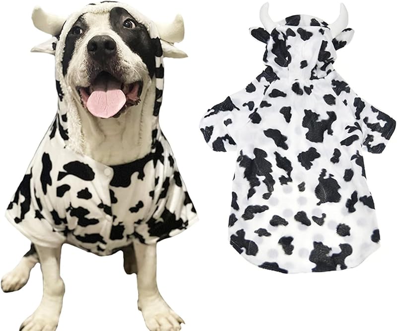 FLAdorepet Halloween Dog Cow Costume Outfits for Small Medium Large Dog Winter Fleece Puppy Jacket Coat Hoodie Funny Dog Clothes Golden Retriever (White, S)