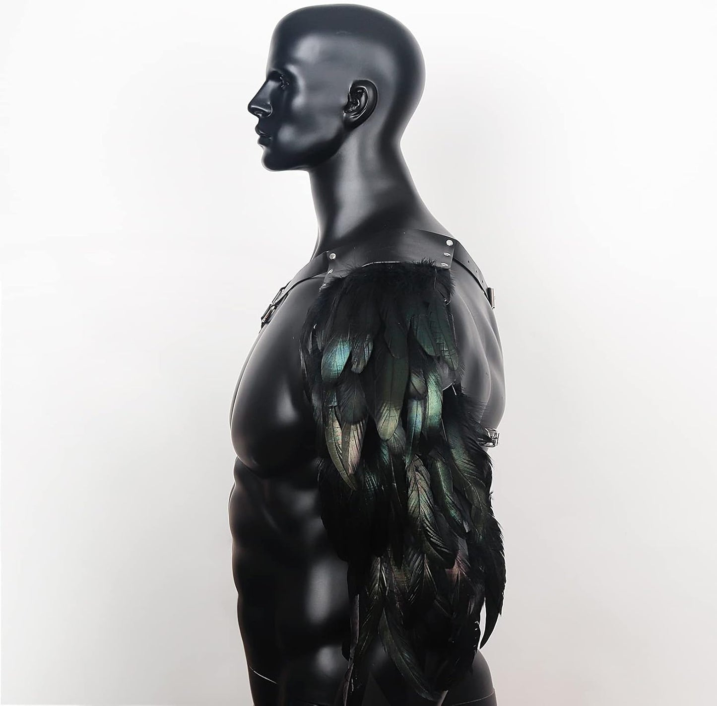 L'VOW Gothic Feather Shoulder Armor for Men Leather Harness Medieval Guards Halloween Cosplay Costume