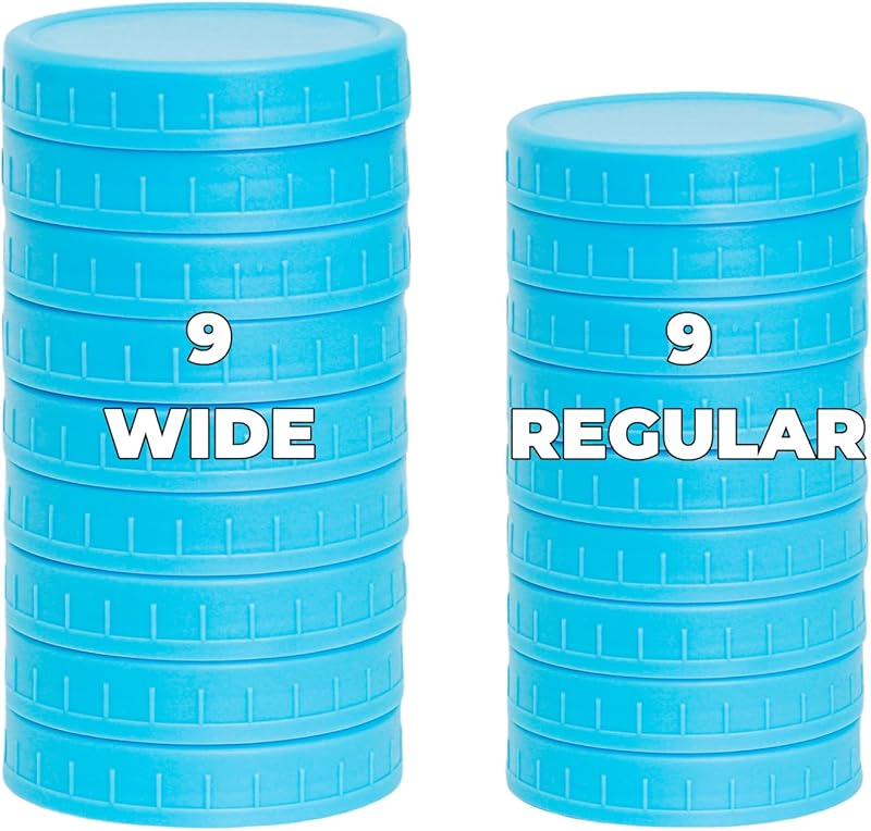 18 Pack 9 Wide Mouth & 9 Regular Mouth Mason Jar Lids with Silicone Rings,Thickened Leak-proof Lids Fit Ball,Kerr and More, 18 Color Plastic Lids, 86mm &70mm Plastic Mason Jar Lids
