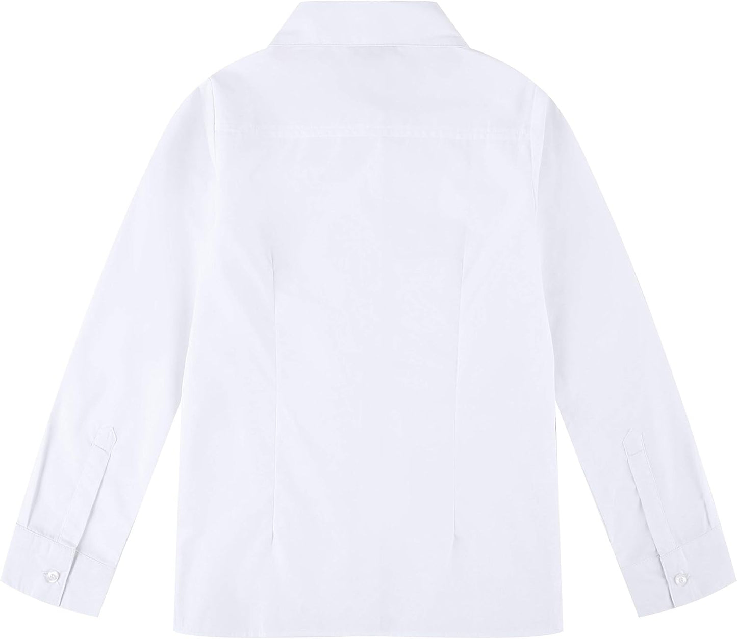 Bienzoe Girls School Uniform Shirt: Kids Summer Ruffle Button Down Long Sleeve Cotton Oxford Blouse