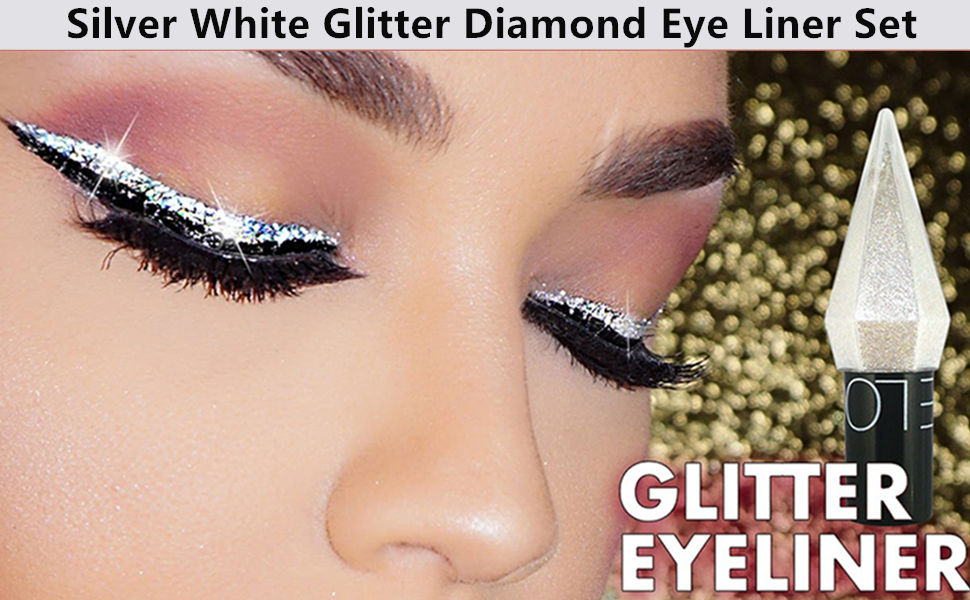 Go Ho Glitter Liquid Eyeliner Colorful Set,5 Colors Metallic Shimmer White Silver Gold Diamond Eye Liner,Glitter Eyeliner Eyeshadow Shine,Waterproof Long Lasting Glow Sparkle Eye Makeup