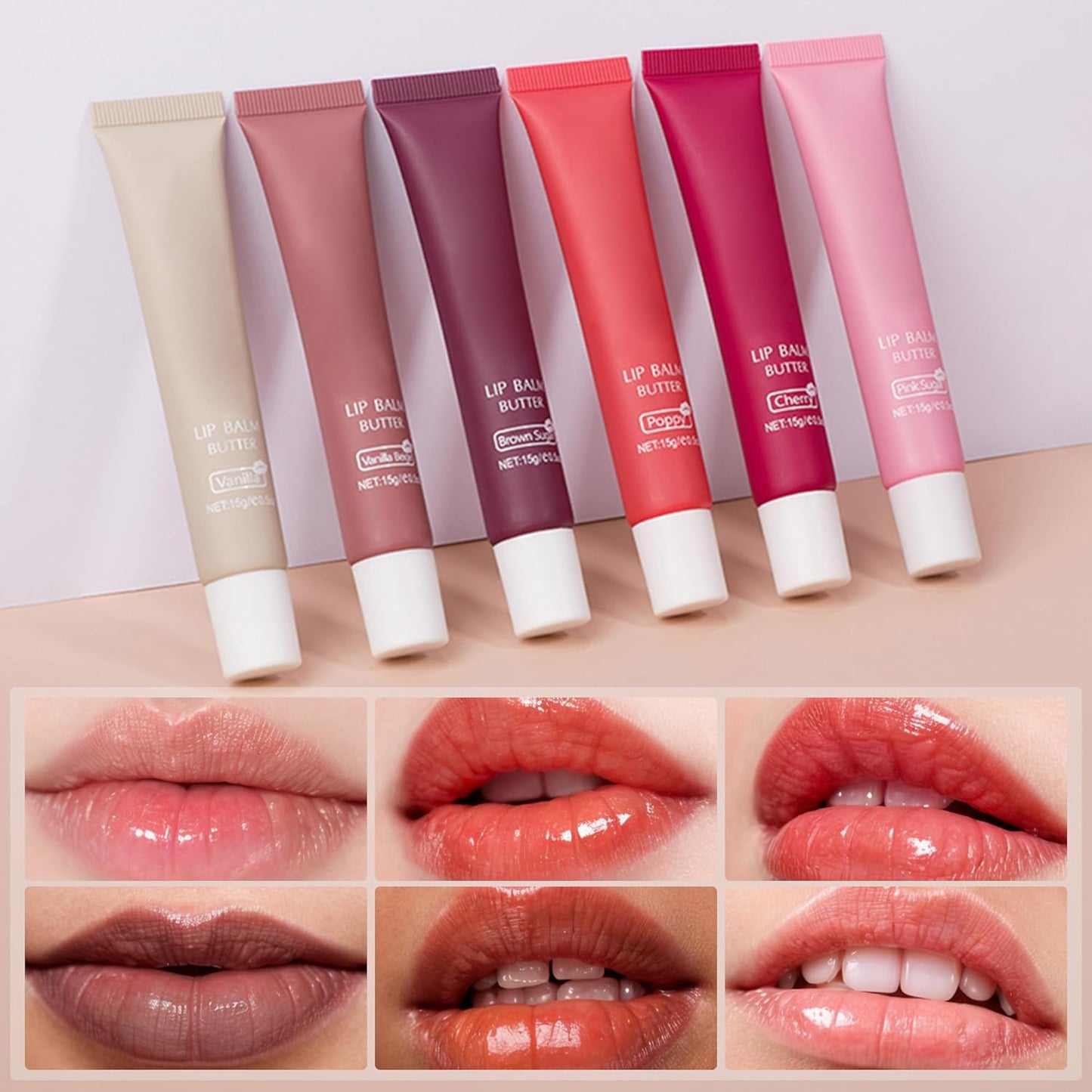 2-in-1 Silky Lip Butter Balm & Lip Gloss, Hydration with Shea & Olive Oil Blend, Non-Sticky Moisture for Chapped Lips, Natural Ingredients (6 Colors)