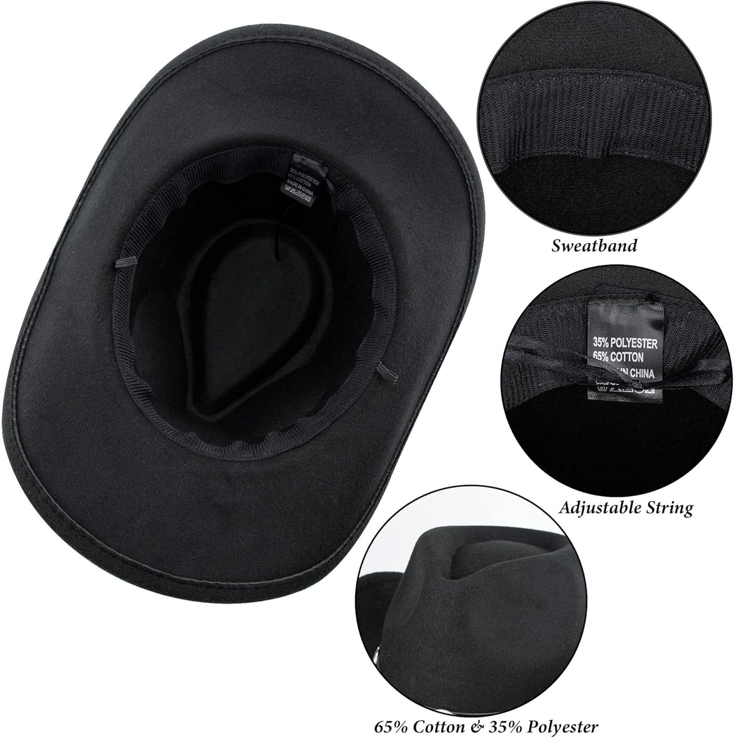 Western Cowboy Hat for Men Women Classic Fedora Hat with Buckle Belt (Size:M-L)