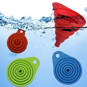 KongNai Kitchen Funnel Set 4 Pack, Small and Large, Kitchen Gadgets Accessories Foldable Silicone Collapsible Funnels for Filling Water Bottle Liquid Transfer Food Grade