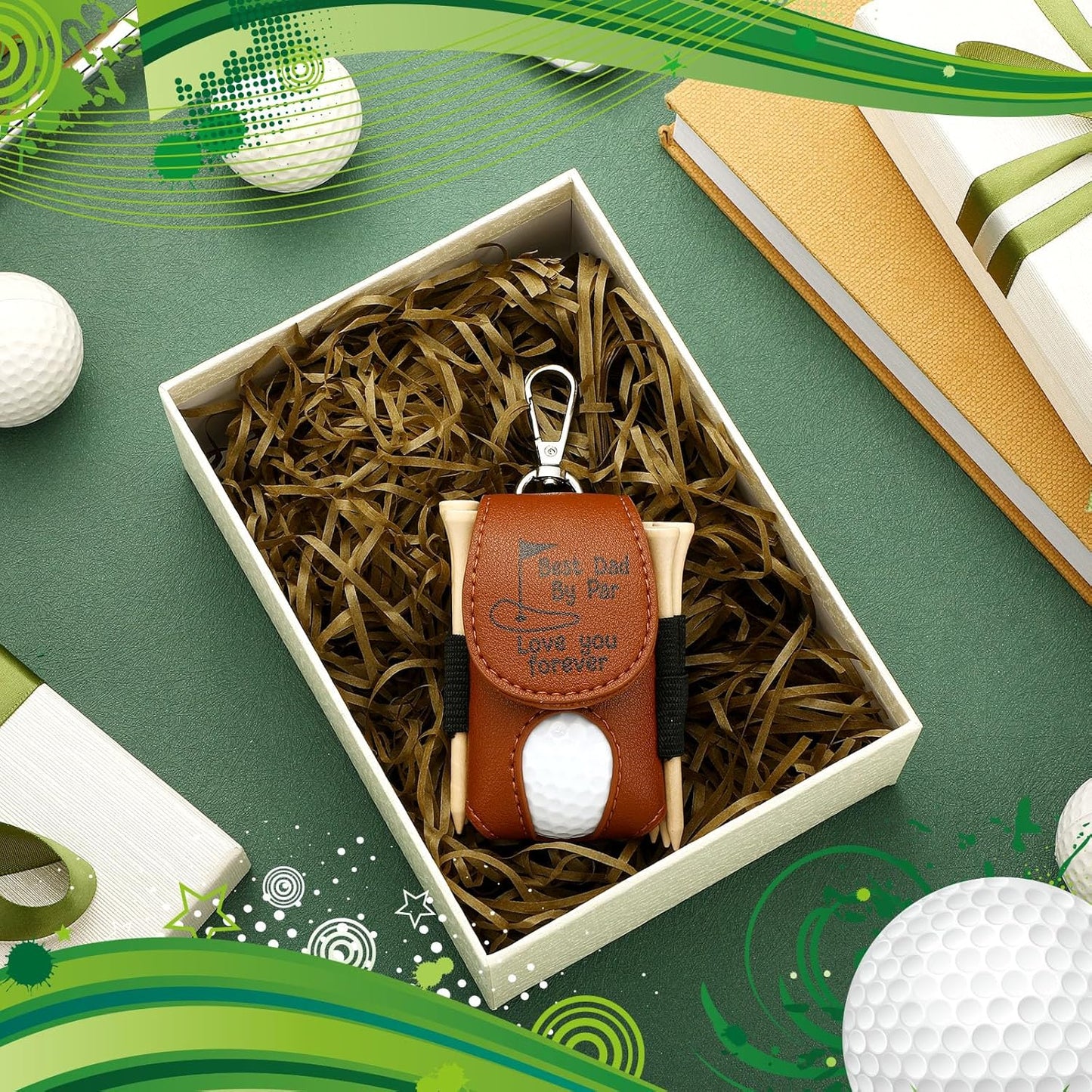 8 Pcs Fathers Day Golf Set Dad Golf Gifts, Golf Ball Pouch Bag Best Dad by Par and 5 Pcs Wood Tees 2 Pcs Golf Balls Christmas Birthday Gift for Men, Dad, Grandpa from Daughter Son Kids