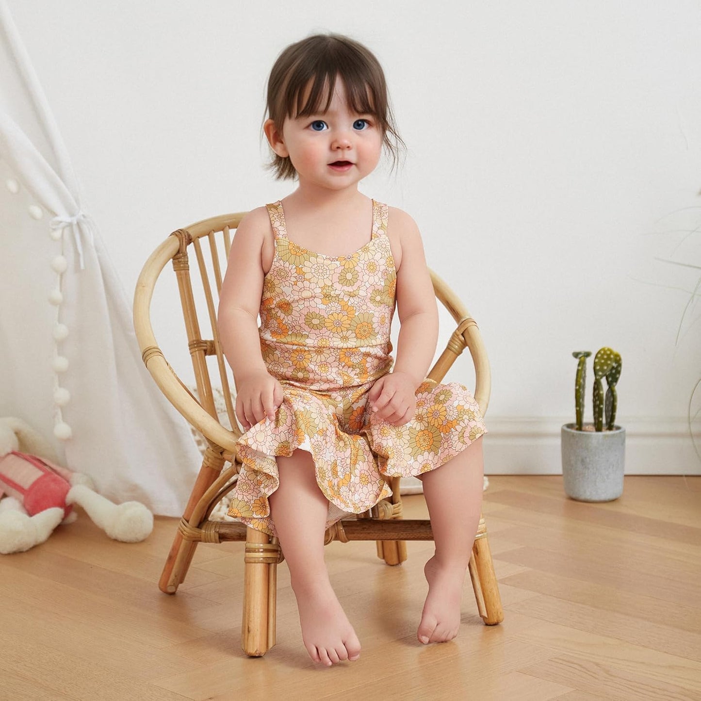 Emmababy Baby Girl Bell Bottoms Romper Toddler Floral Overalls Suspender Flare Pants Sleeveless Strap Jumpsuit Fall Clothes