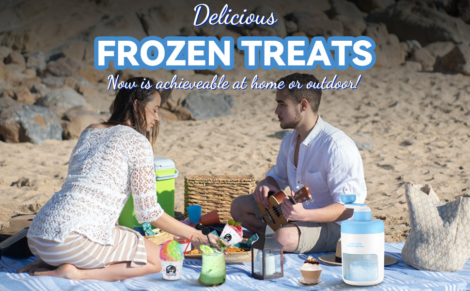 Manual Shaved Ice Maker Machine, Ice Shaver Machine, Snow Cone Maker Machine, Portable Ice Crusher, 10 Cups 10 Spoon Straws & Recipes Included (Blue)