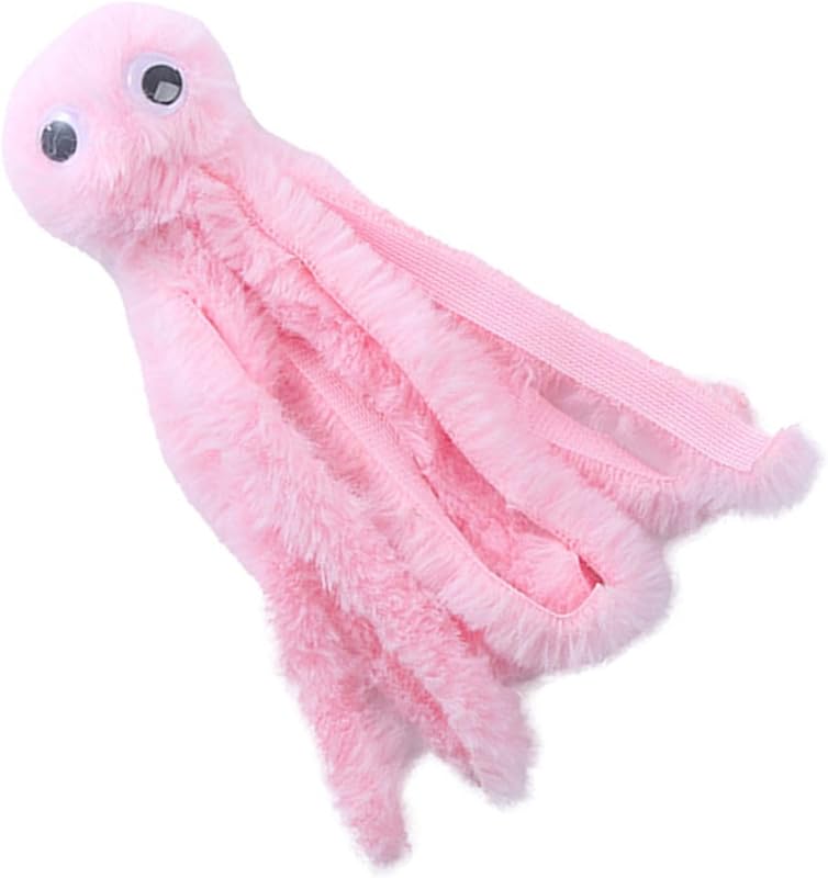 Mjaie Jouet d'activité pour chat en peluche en forme de pieuvre - Jouet de dentition mignon pour chaton - Tige molaire interactive - Résistant aux morsures - Rose