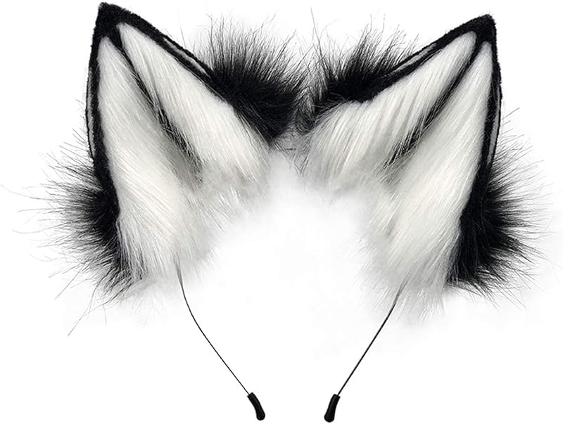 QinRuan Fox Cat Long Fur Ears Hair Headwear Wolf Animal Anime Halloween Cosplay Costume
