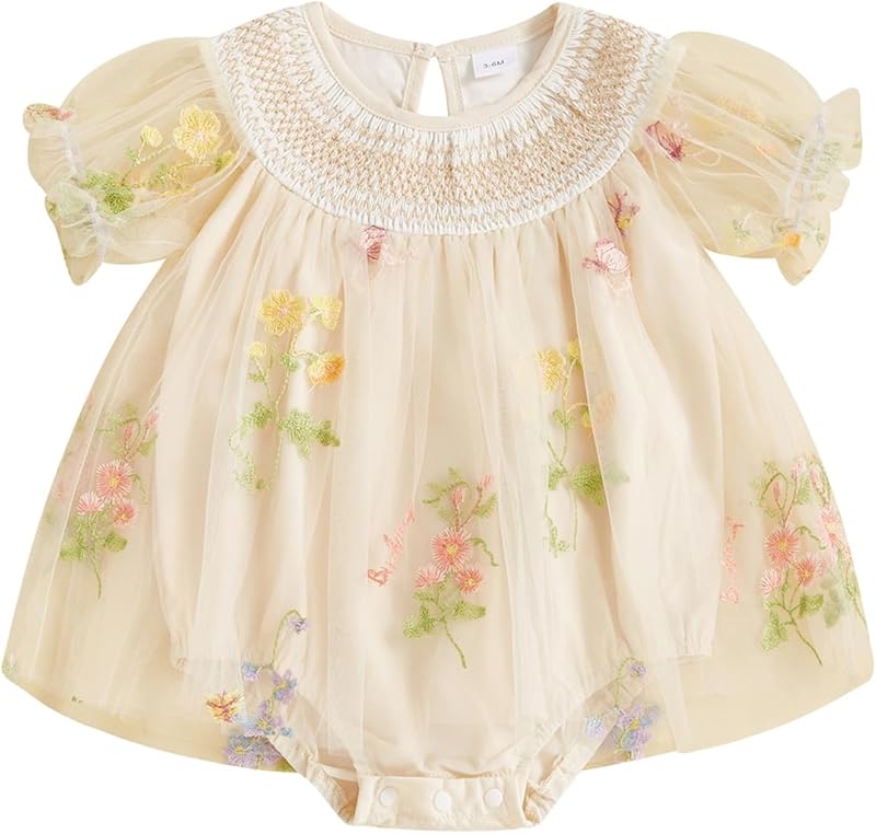 Baby Girls Tulle Tutu Dress Party Holiday Princess Dresses Infant Toddler Embroidery Flower Fairy Romper Dress - TrendyLookz