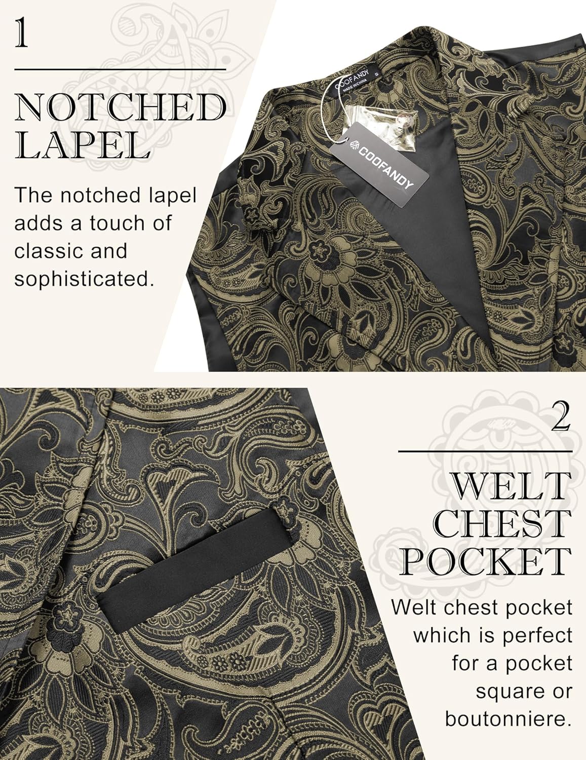 COOFANDY Mens Suit Vest Paisley Floral Victorian Vests Gothic Steampunk Formal Waistcoat Tuxedo Vests with Notched Lapels