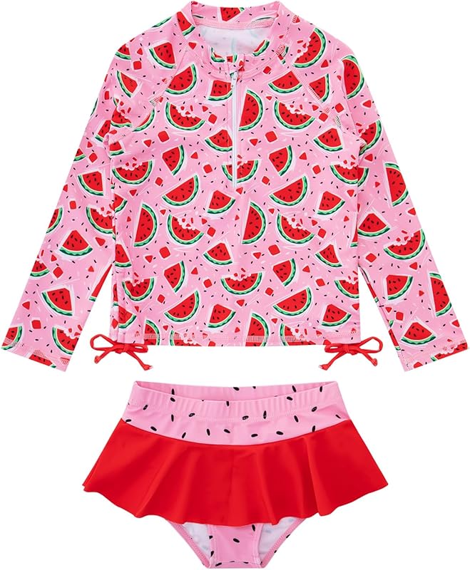 Vieille Toddler Girls Swimsuit 2 Piece Rash Guard Sets Long Sleeve Bathing Suit with UPF 50+ Sun Protection 2-6 Years