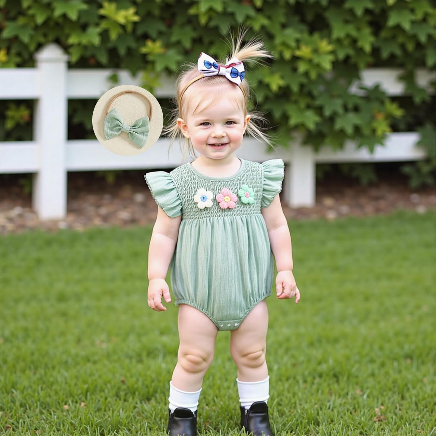 Newborn Baby Girl Outfits Cute 3D Knit Floral Summer Clothes Infant Fly Sleeve Bubble Romper Headband Clothing