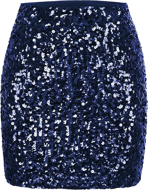 Maner Women's Sequin Skirt Sparkle Stretchy Bodycon Mini Skirts Night Out Party