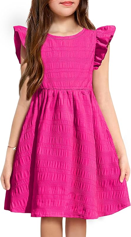 Arshiner Girls Dress Casual Ruffle Sleeveless A Line Summer Dresses with Pockets 4-12 Years